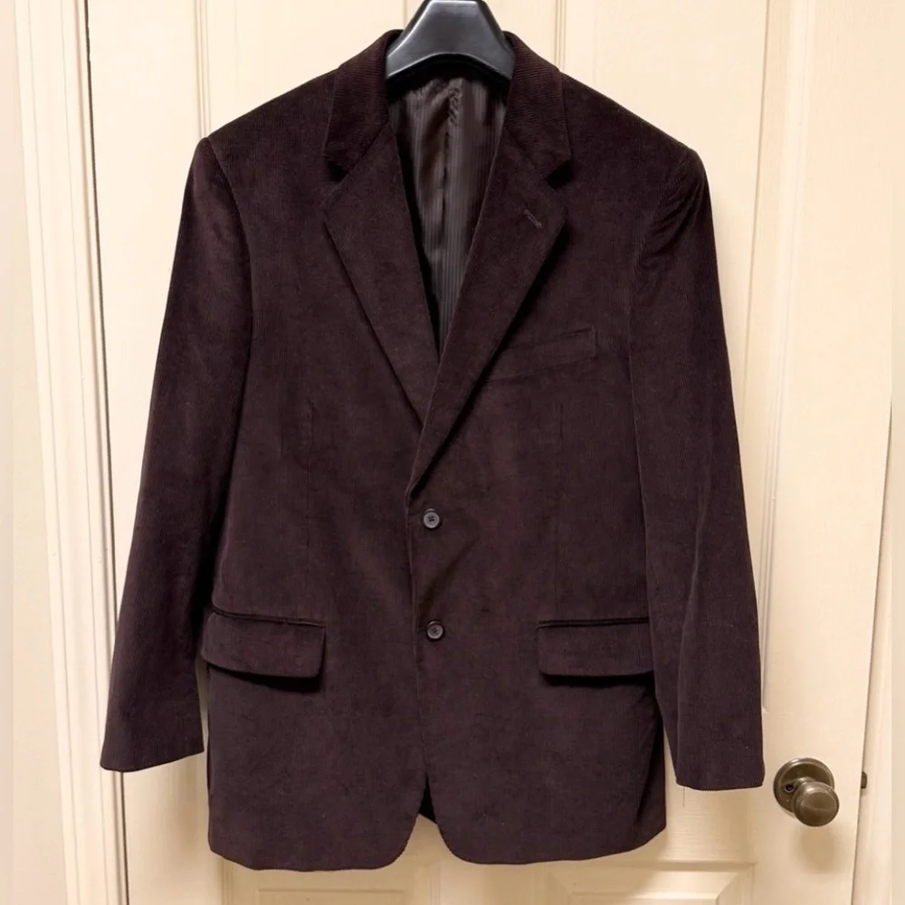 Adolfo Dark Brown Corduroy 100% Cotton Sport Coat Size 40 R
